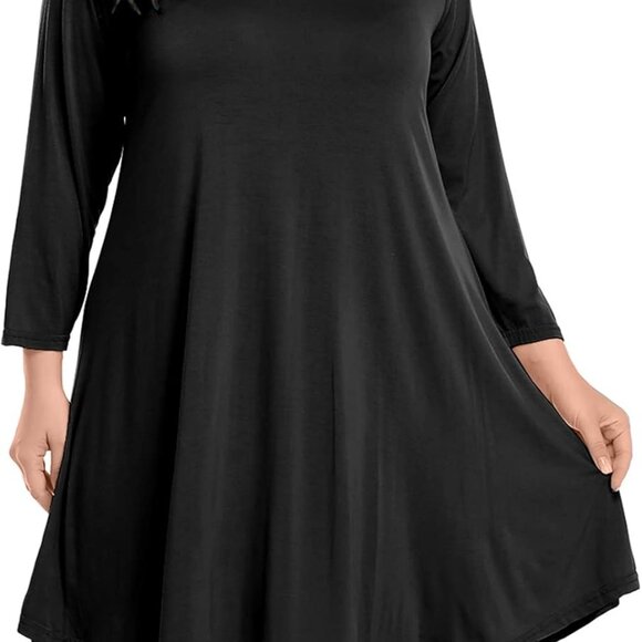 Plus Size Women’s Fall T-Shirt Dress Casual Swing 3/4 Sleeve Pockets - Picture 1 of 6